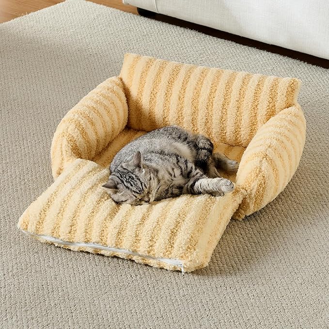Hollypet Cat Bed Fluffy Plush Mutifuctional Double-Layer Soft Pet Couch Orthopedic Sofa Nest Beds
