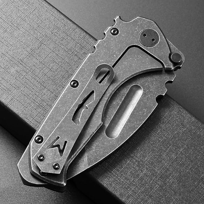 Ccanku C1137 Folding Knife, D2 Steel Blade Steel Handle EDC Tool Knife for Outdoor Camping Hiking