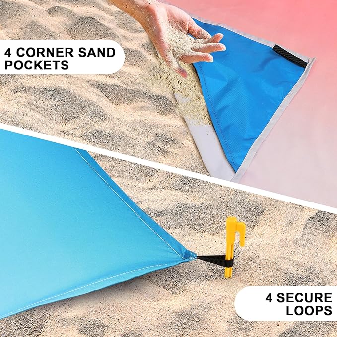 Beach Blanket Waterproof Sandproof Beach Mat 79" X 83"/10'x9'for 2-8 Adults Quick Drying Outdoor
