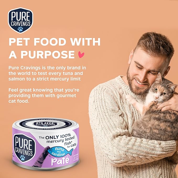 Pure Cravings Tuna and Sardine Pate, Canned Wet Cat Food, 100% Mercury-Tested, Moist Can Fish
