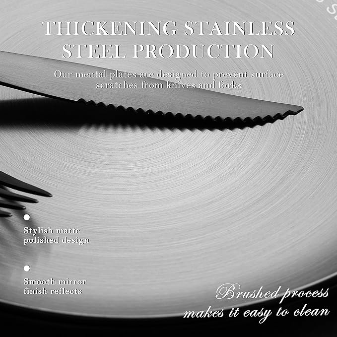 Stainless Steel Plates Metal 18/8 Round Dinner Plates - Set of 4 - Food-Grade Dishwasher Safe 9inch