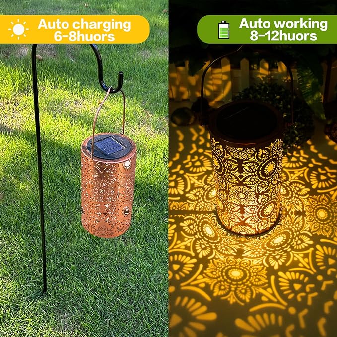 Solar Lanterns Outdoor Hanging Lantern Lights,Sunflower Metal Decor Lanterns-Waterproof LED