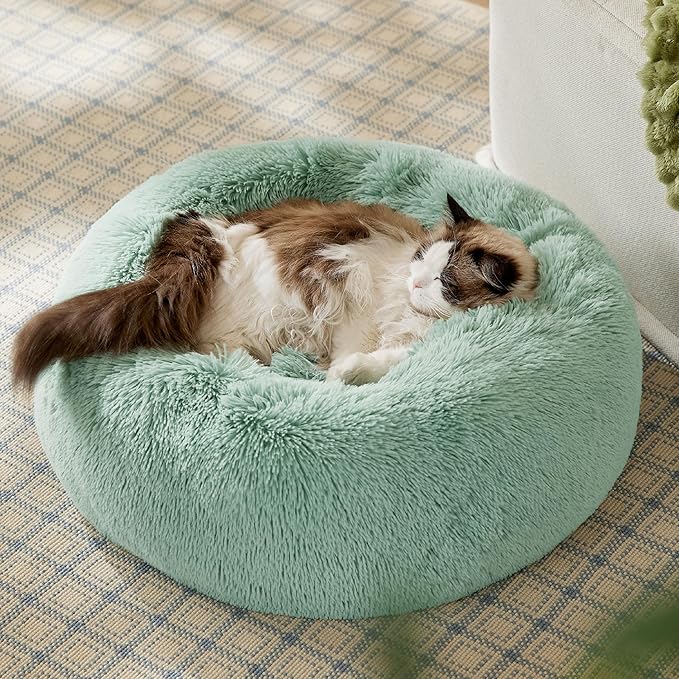 Bedsure Calming Cat Beds for Indoor Cats - Small Cat Bed Washable 20 inches, Anti-Slip Round Fluffy