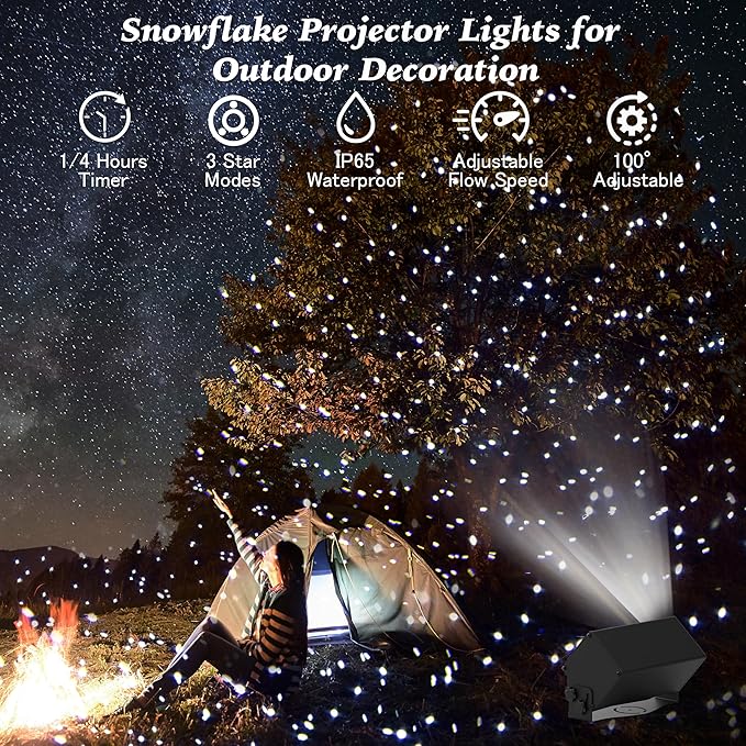 Outdoor Star Lights Projector, AIRIVO White Laser Fairy Lights Projector, Christmas Snowflake