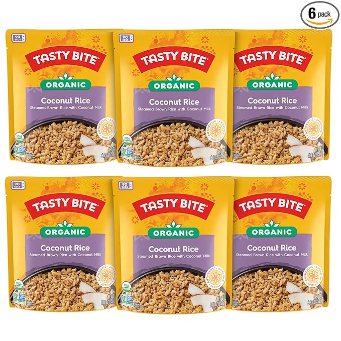 Tasty Bite Organic Coconut Rice, 8.8 Ounce, Pack of 6, Ready to Eat, Microwavable, Vegan
