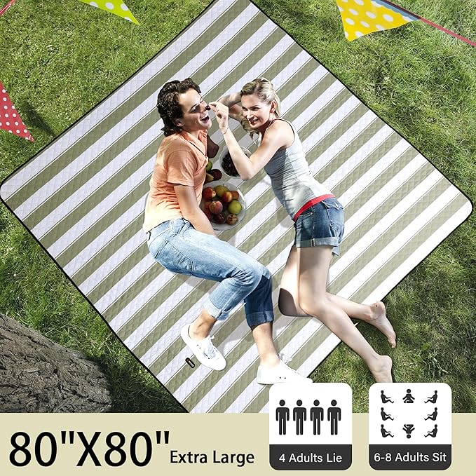 HX&OD Outdoor Picnic Blanket Extra Large, 80”x80” Waterproof Picnic Mat Foldable Camping Blanket