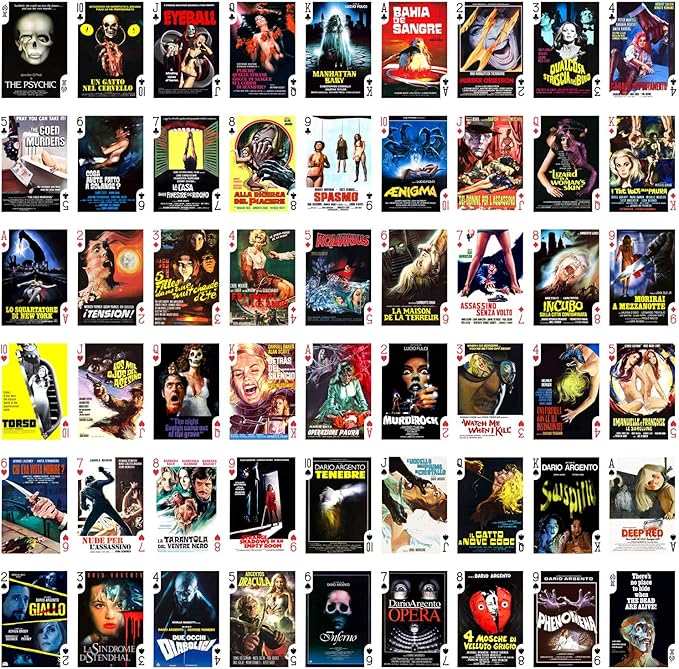 Giallo Playing Cards (Poker Deck 54 Cards All Different) Vintage Trash Horror Movie Poster Thriller