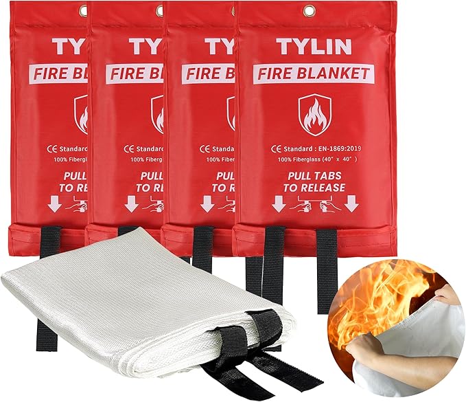 TYLIN Emergency Fire Blanket for Home & Kitchen 40??x 40??- 4 Pack, High Heat Resistant Fire