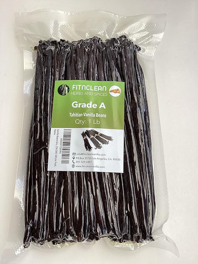 16oz Tahitian Vanilla Beans Grade A. 6"-7" Bulk for Extract, Cooking and Baking by FITNCLEAN