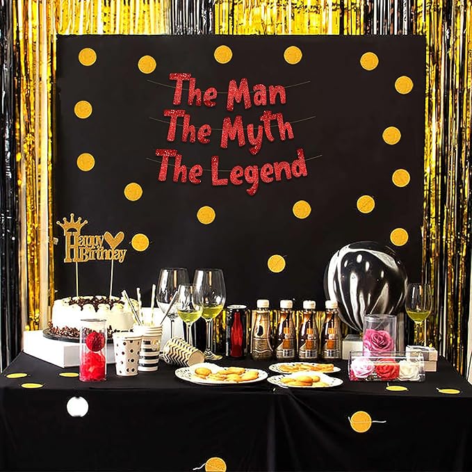 The Man The Myth The Legend Red Glitter Banner – Men’s Birthday, Bachelor Party, Retirement Party