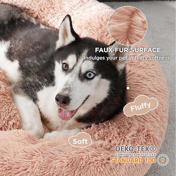 Bedsure Calming Dog Bed for Large Dogs - Donut Washable Large Pet Bed, 36 inches Anti-Slip Round