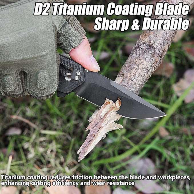 FLISSA Pocket Folding Knife, 3.2??D2 Blade G10 Handle EDC Knife with Button Lock and Pocket Clip