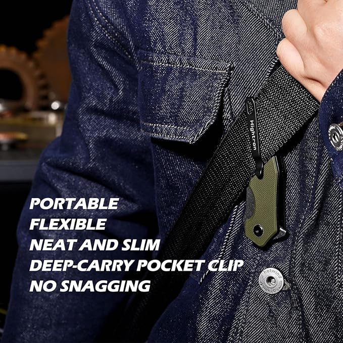 Hightron Mini Ventura EDC Pocket Knife, 2.85" Stonewashed D2 Steel Blade G10 Handle with Pocket