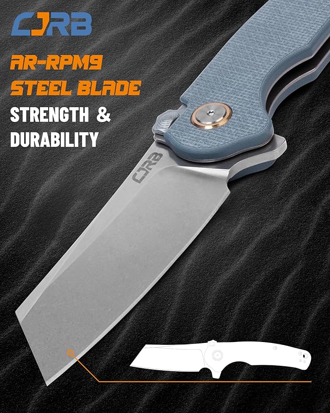 CJRB Crag Tactical Knife,Cleaver Pocket Folding Knife with Stonewash AR-RPM9 Steel Blade and G10