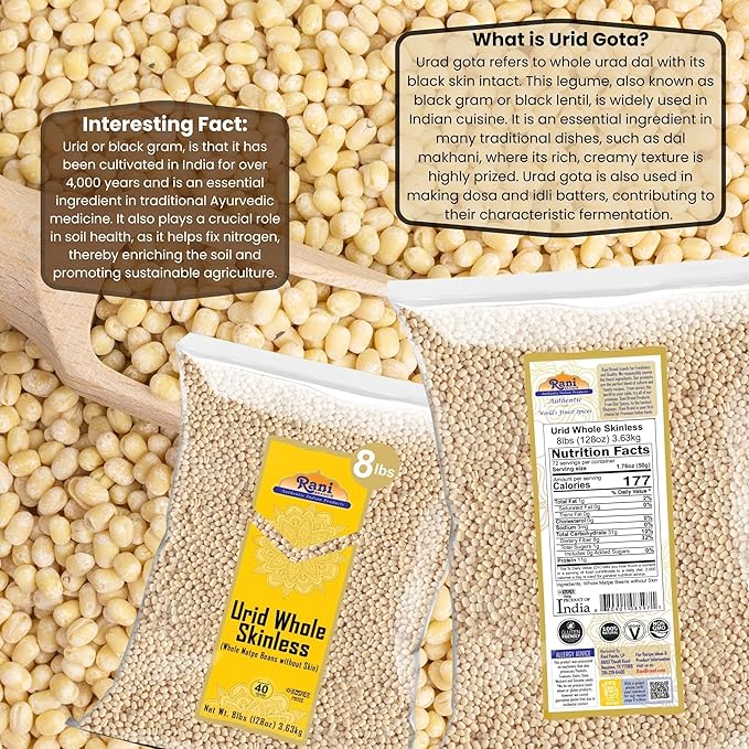 Rani Urid/Urad Gota White (Matpe Beans Skinless) Indian Lentils 128oz (8lbs) 3.63kg Bulk ~ All
