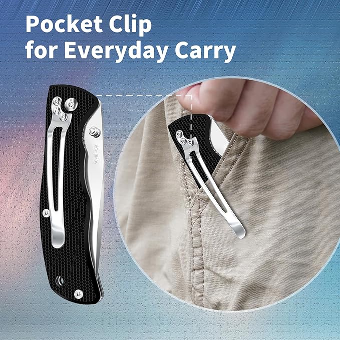 Vickay Pocket Knife for Men, Folding Knife with Clip, 3.74-inch 8Cr13MoV Steel Blade, G10 Handle