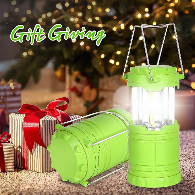 2-Pack LED Green Camping Lanterns, Portable Camping Lights, Outdoor Handled Lamps, Essential