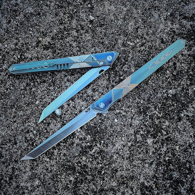 folding knife belt clip, M390 steel blade, outdoor camping knife, portable pocket knife titanium
