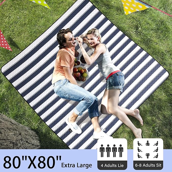 HX&OD Outdoor Picnic Blanket Extra Large, 80”x80” Waterproof Picnic Mat Foldable Camping Blanket