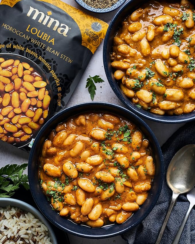 Mina Moroccan White Beans, Cannellini Beans, 10 oz (Pack of 6) Ready to Eat, Plant Protein, Vegan