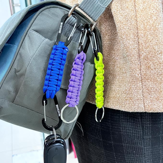 BRAVESHINE Paracord Keychain Carabiner Clip, D Ring Lanyard Hanger Stroller Hook for Water Bottle