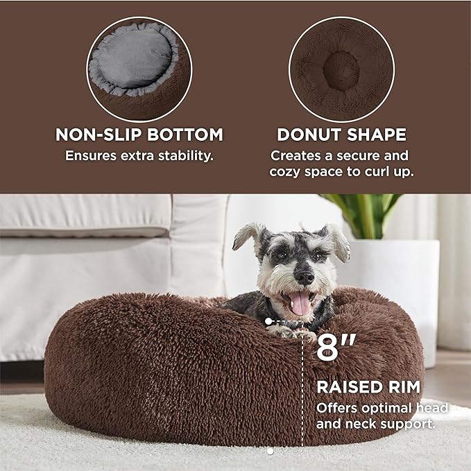 Bedsure Calming Dog Bed for Small Medium Dogs - Donut Washable Medium Pet Bed, 27 inches Anti-Slip