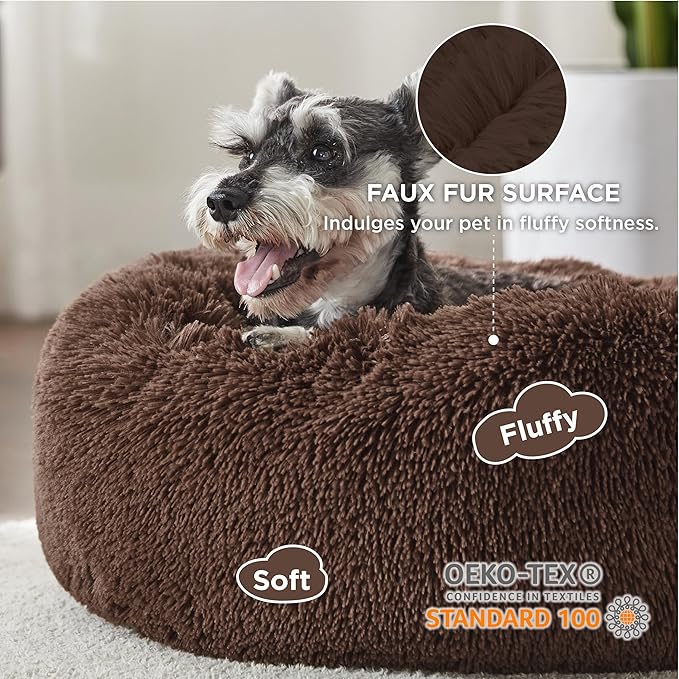 Bedsure Calming Dog Bed for Small Medium Dogs - Donut Washable Medium Pet Bed, 27 inches Anti-Slip