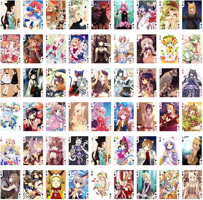 Neko Anime Playing Cards (Poker Deck 54 Cards All Different) Cute Neko Catgirl Japan Manga Anime