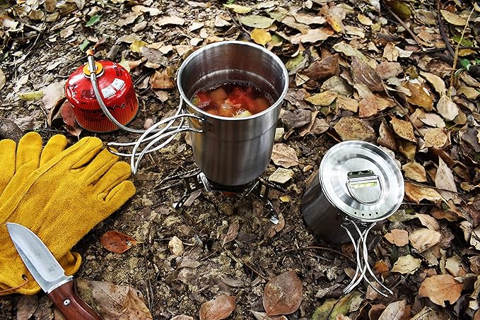 Camping Cups and Mugs Pot 2Pcs -304 Food Grade Stainless Steel - Outdoor Cookware Set with Vented