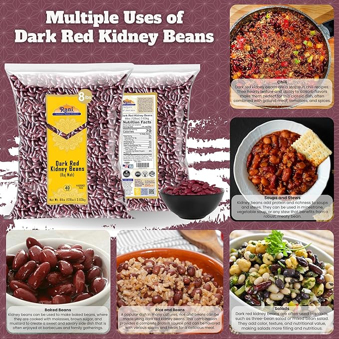 Rani Red Kidney Beans, Dark 128oz (8lbs) 3.63kg Bulk ~ All Natural | Vegan | Gluten Friendly |