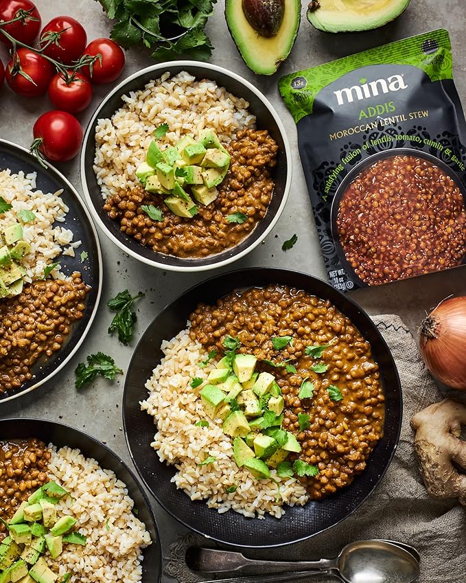 Mina Moroccan Lentils, Ready to Eat, Lentils High In Plant Based Protein, Vegan, Non-GMO, Gluten