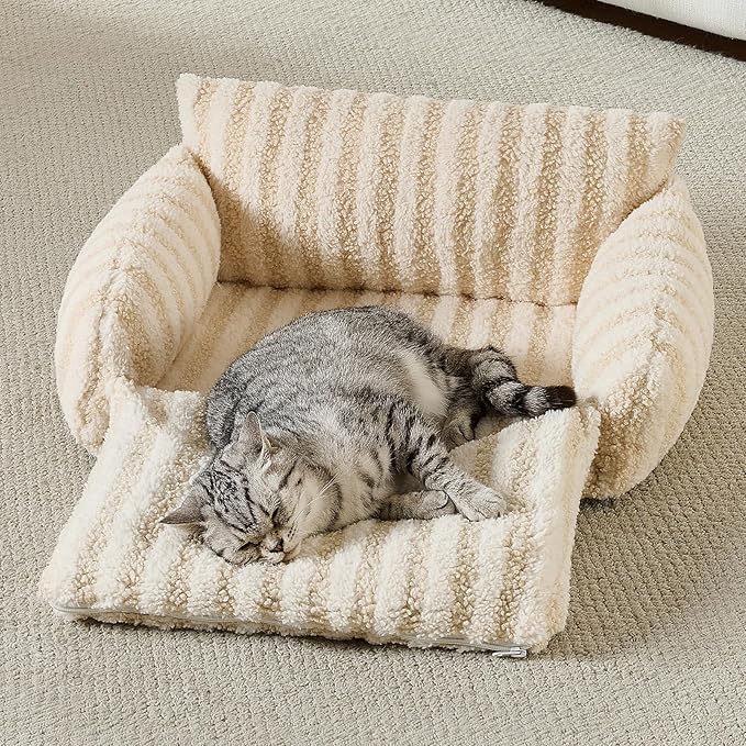 Hollypet Cat Bed Fluffy Plush Mutifuctional Double-Layer Soft Pet Couch Orthopedic Sofa Nest Beds