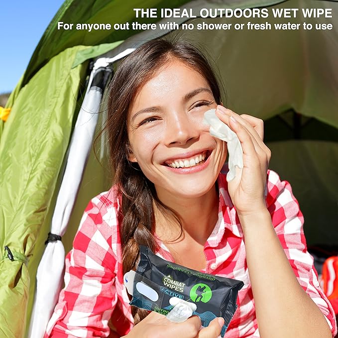 Combat Wipes ACTIVE Outdoor Wet Wipes - Extra Thick Camping Gear, Biodegradable, Body & Hand