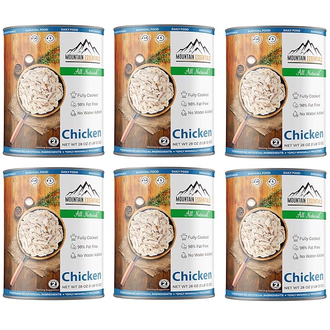 MOUNTAIN ESSENTIALS Fully Cooked Canned Chicken 28 Oz ??White Meat for Daily Meals, Camping &