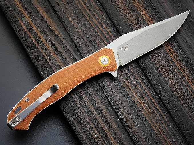 Sitivien ST112 Folding Knife, D2 Blade and Micarta Handle EDC Tool Knife with Pocket Clip for