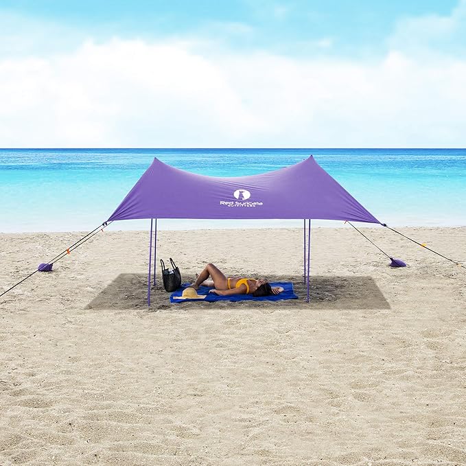 Red Suricata Family Beach Tent & Canopy, UPF50 Sun Shade, 4 Aluminum Poles, Sand Shovel, Large
