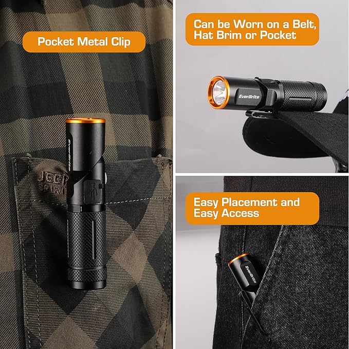 EverBrite 600 Lumens Pocket Flashlight, 90 Degree Tactical Pen Light with Magnet, Type-C