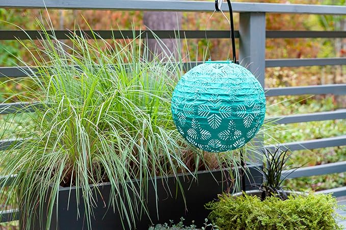 Allsop Soji Stella - Brights Geo Palm - 12" Outdoor Solar Lantern - Turquoise