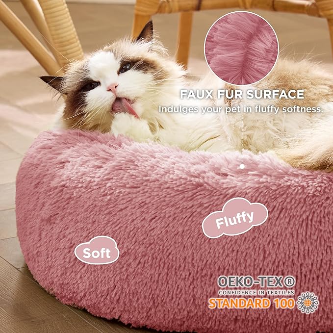 Bedsure Calming Cat Beds for Indoor Cats - Small Cat Bed Washable 20 inches, Anti-Slip Round Fluffy