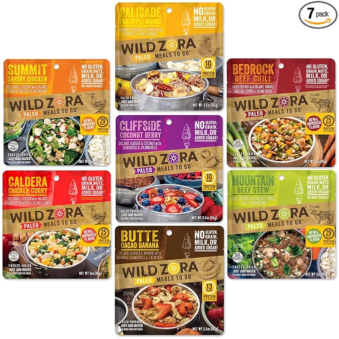 Wild Zora Paleo Freeze Dried Meals for Backpacking & Camping - Healthy Gluten Free & Grain Free