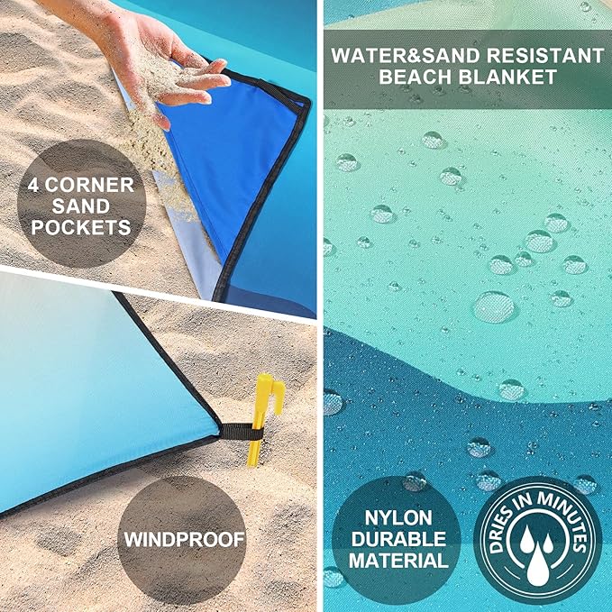 Beach Blanket Waterproof Sandproof Beach Mat 79" X 83"/10'x9'for 2-8 Adults Quick Drying Outdoor