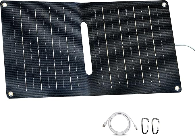 Portable Solar Panel (5V 2A Max) with USB-A Port for Cell Phone, Fan, Flashlight, IPX4 Waterproof