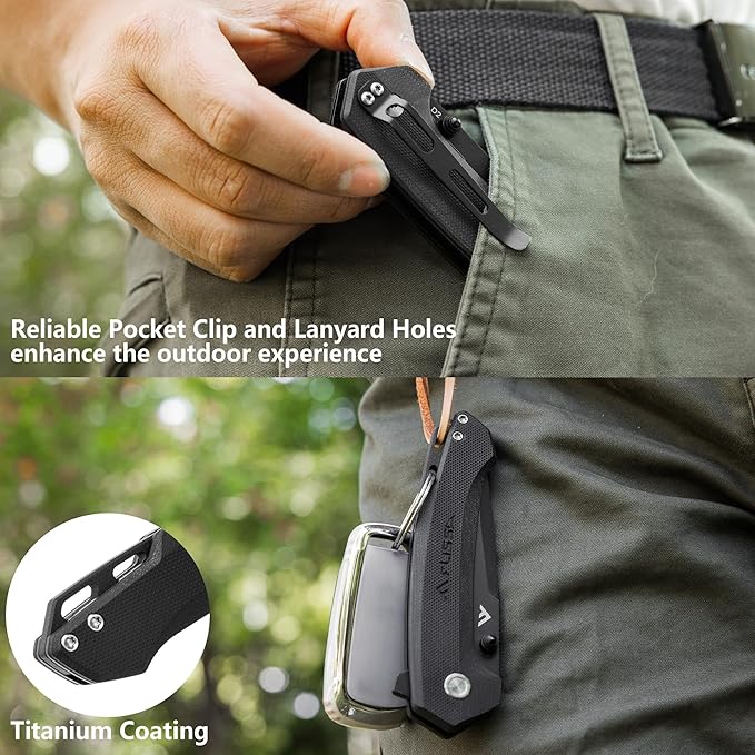 FLISSA Pocket Folding Knife, 3.2??D2 Blade G10 Handle EDC Knife with Pocket Clip Liner Lock for