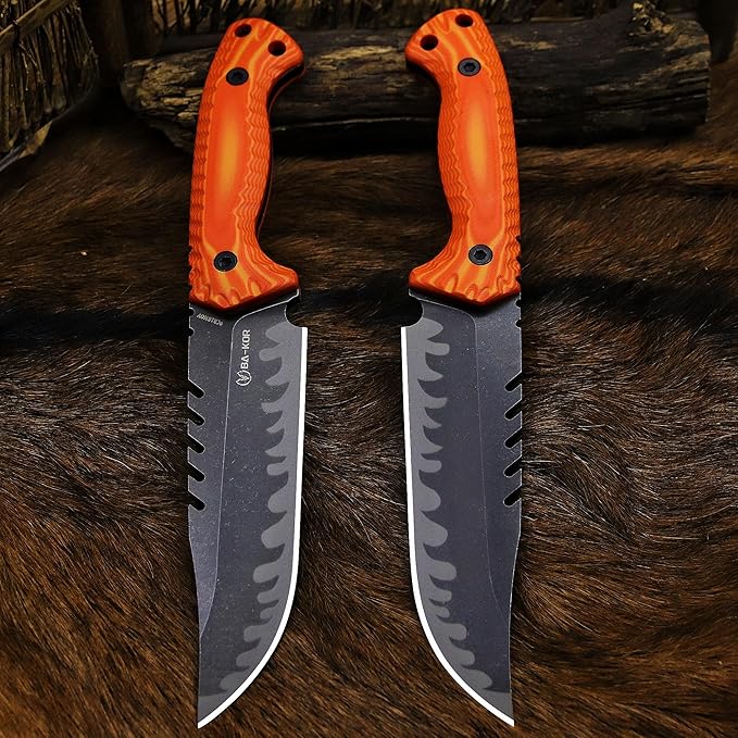 BA-KOR 12.4in Full Tang Fixed Blade Hunting Knife ??6mm 9CR18MoV Steel, G10 Handle, Stonewashed