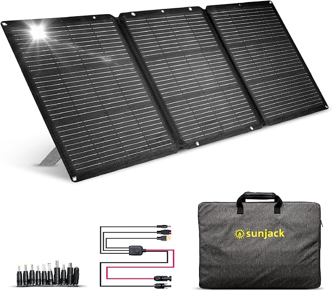 SunJack 120W Foldable Portable Solar Panel Charger with Kickstands, MC4/PD60 USB-C/USB-A, ETFE