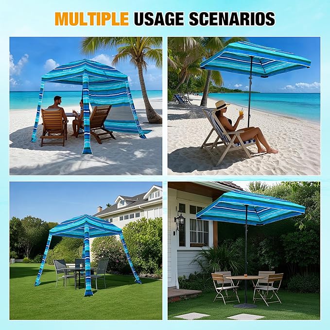 HOMEDEMO Beach Canopy UPF 50+, 6'×6', Easy Set up and Take Down Tent with Sand Pockets, Side Wall