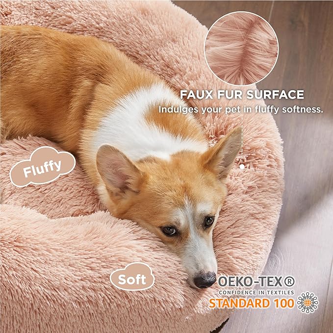 Bedsure Calming Dog Bed for Medium Dogs - Donut Washable Medium Pet Bed, 30 inches Anti-Slip Round
