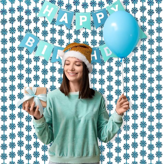 BRAVESHINE Blue Party Snowflake Backdrop - 2 Pack Hanging Foil Fringe Snow Flakes Party Streamers