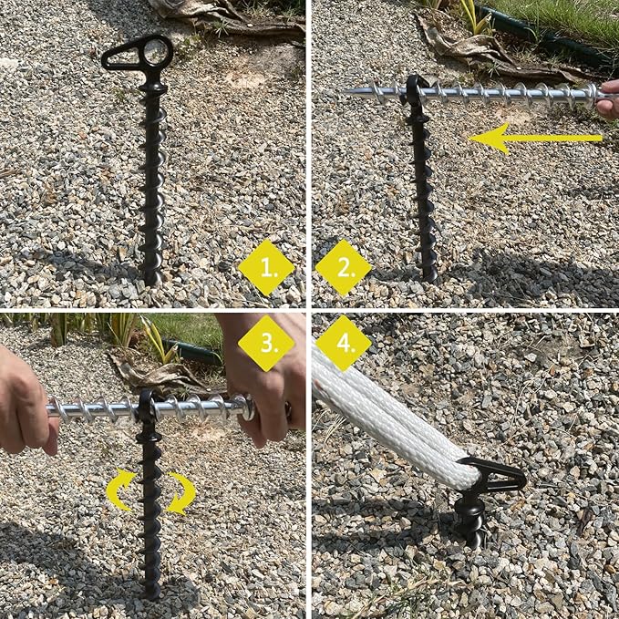 11" Aluminum Screw-in Ground Anchors - Heavy Duty Metal, Non-Rust Spiral Tent Stakes for High Wind