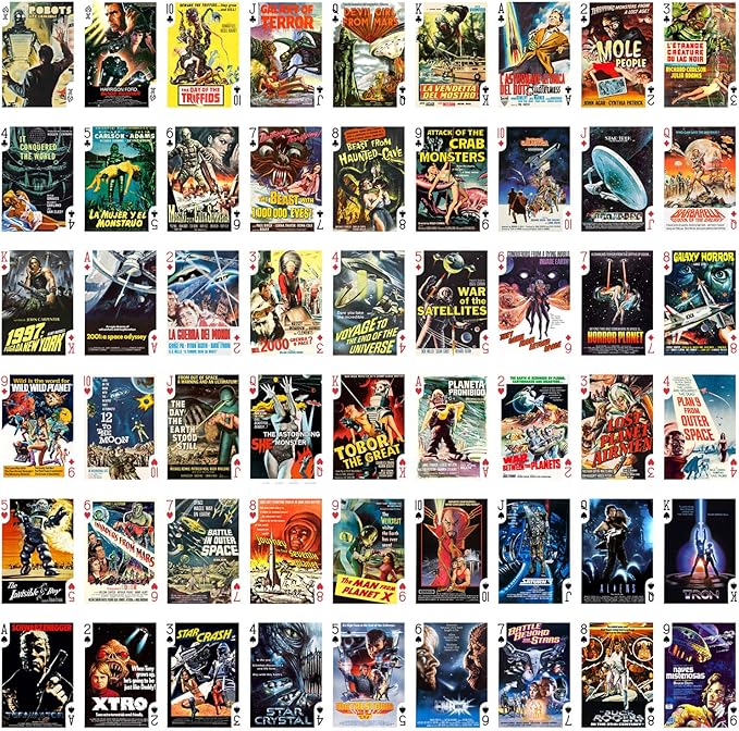 SCI FI Playing Cards (Poker Deck 54 Cards All Different) Vintage Sci Fi Trash Movie Poster Aliens